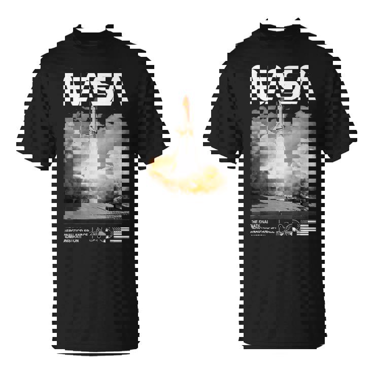 Nasa スペースシャトル打ち上げカラーの黒と白のワームロゴ Tシャツ