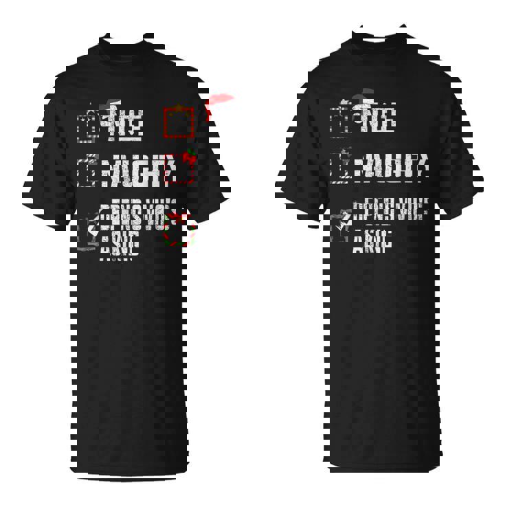 Nice Naughty Depends Who's Asking クリスマスリスト サンタ クリスマス Tシャツ