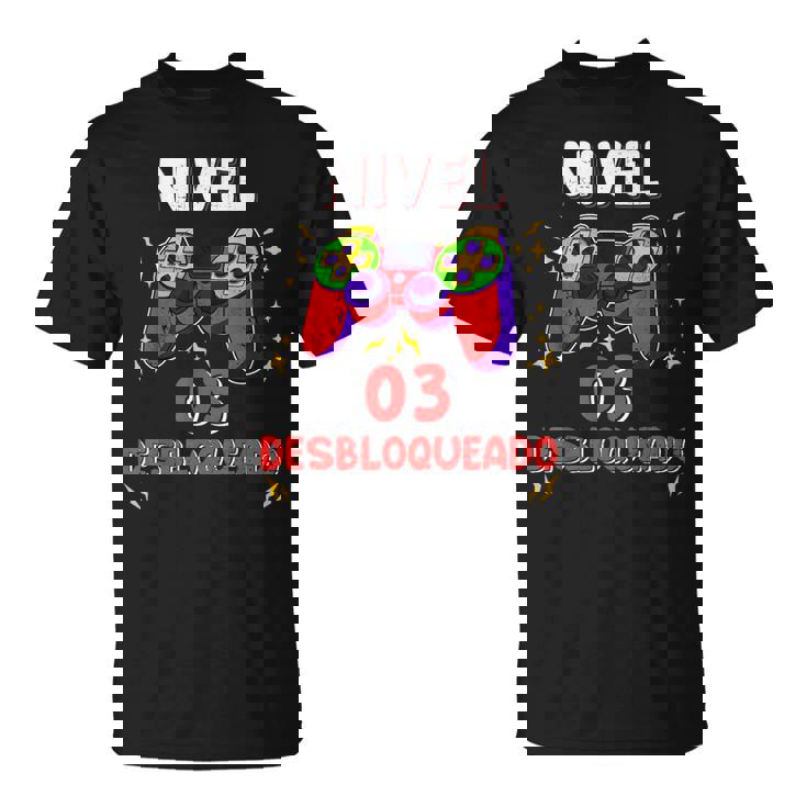 Nivel 3 Desbloqueado Gamer 3 Años Niño Nivel 3 Unlocked Camiseta unisex