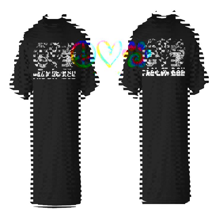 Peace Love Rescue Dog Paws Tie Dye Rainbow Animals T-Shirt