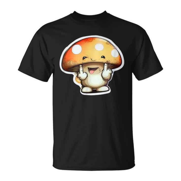 Personnage Champignon Drôle Doigt D'honneur Joyeux Anniversaire Gourmand T-Shirt