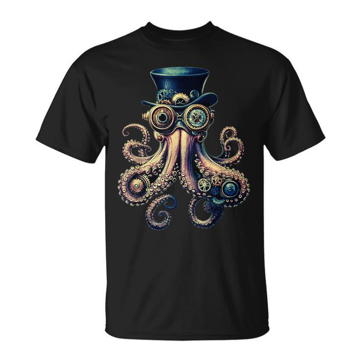 Pieuvreteampunk Engrenages Lunettes Et Tentacules T-Shirt