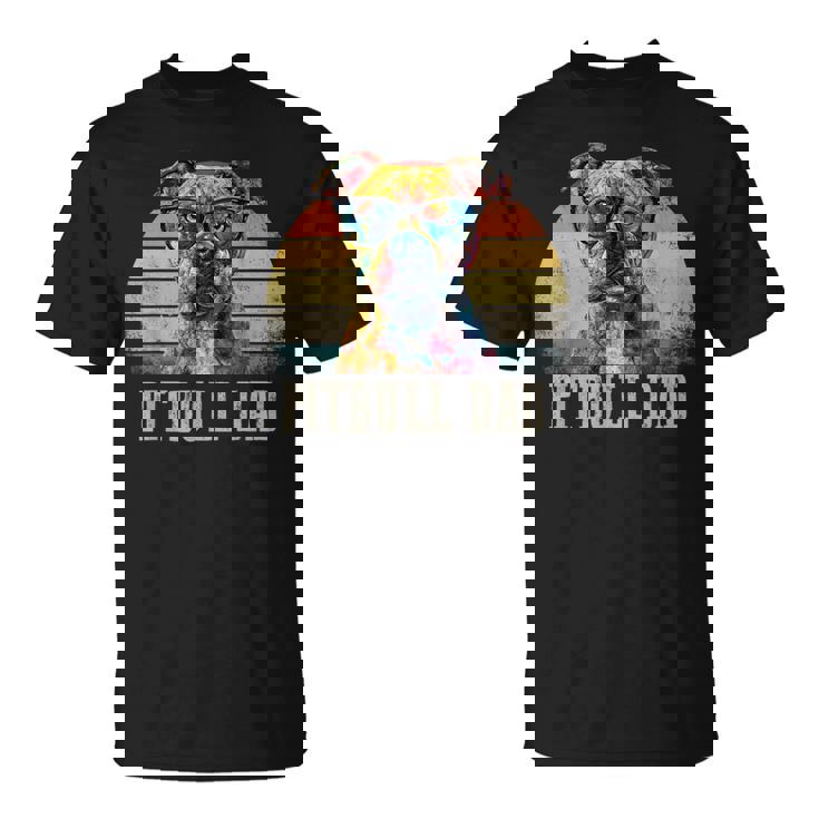 Pitbull Dad Dog Lover カラフル アーティスティック ピットブルのオーナー。 Tシャツ