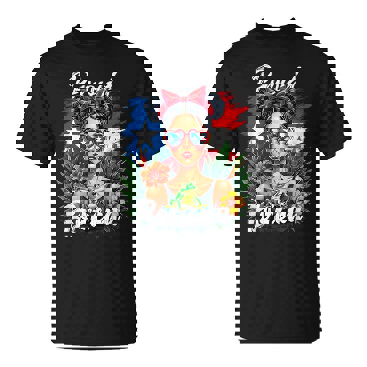 Puerto Rican Girls Boricua Puerto Rico Heritage Messy Bun T-Shirt