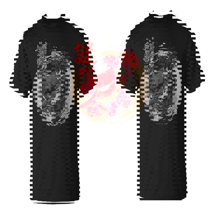 Redpider Lily の 彼岸花 または ヒガンバナ と 日本の天狗の面 の グラフィック Tシャツ