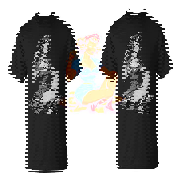 Retro Patriotic Pin-Upintage Usa Flag American Beauty Girl Tシャツ