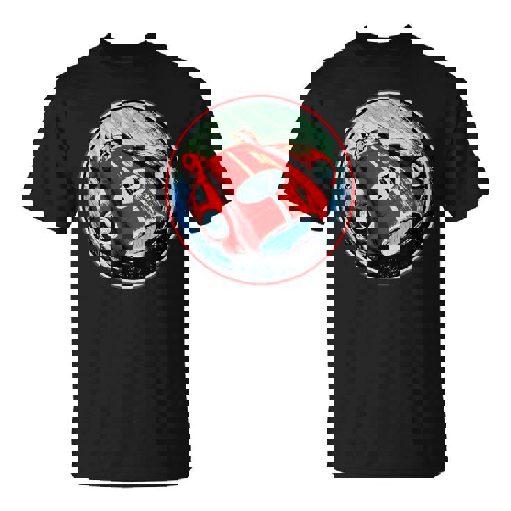 Retrointage Rojo Carreras Coche Carrera Motor Aceite Coche Bicicletas Garaje Camiseta unisex