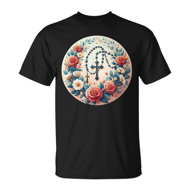Rosario Rodeado De Flores Camiseta unisex