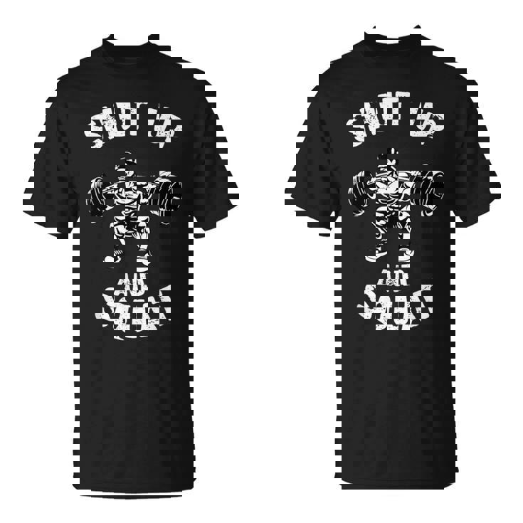 Shut Up Andquat スローガン ボディビルダー ベンチプレス Tシャツ