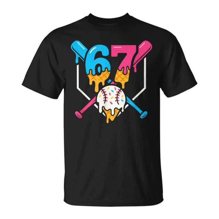 Six Seven Baseball Ice Cream Drip Cool 67 Gen Alpha Slang T-Shirt