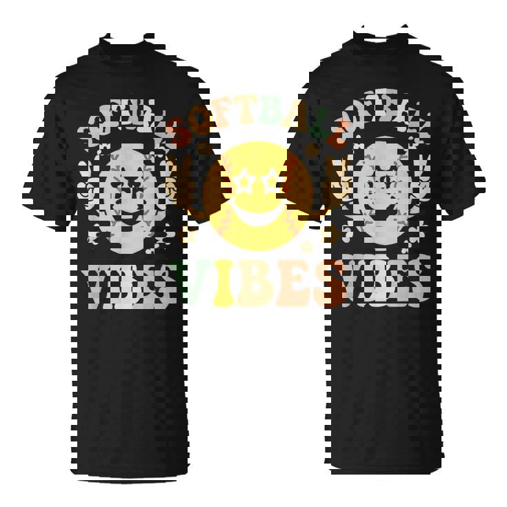 Softballibes 星目スマイル ポジティブソフトボール Tシャツ