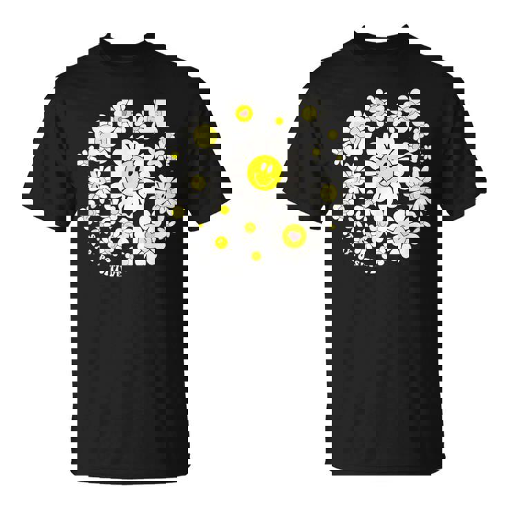 Stay Positive キュート スマイルフェイス 花 ハッピーフェイス 花 女の子 Tシャツ