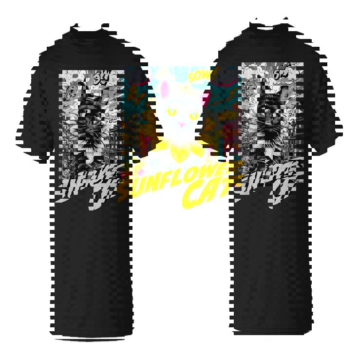 Sunflower Cat 黒猫 ひまわり 向日葵 アメコミ ネタアイテム Tシャツ