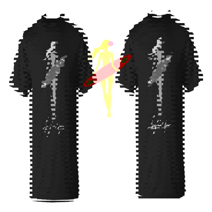 Surfs Up トロピカルブロンドサーファーガール Tシャツ