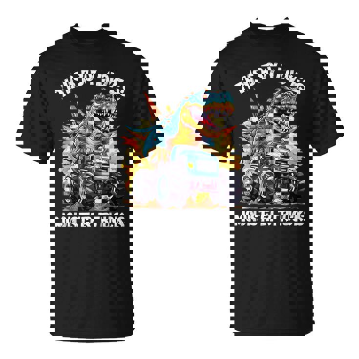 This Boy Loves Monster Trucks 恐竜モンスタートラック Tシャツ