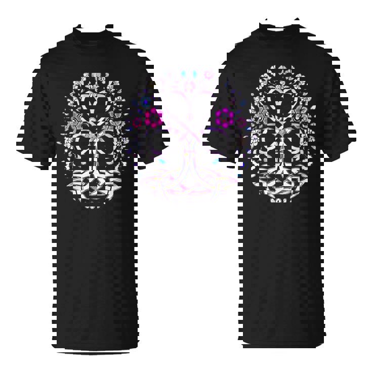 Triquetta ケルティック 保護ルーン 花とハート Tシャツ