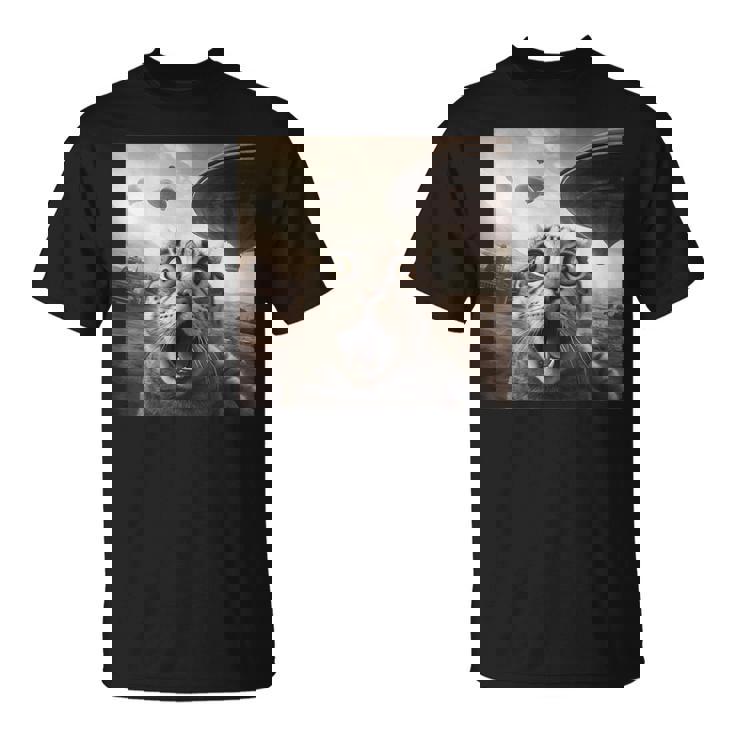 Ufo Extraterrestre Chat Amusantelfie Amoureux Des Chats Effrayésaisseaupatial Ovni T-Shirt