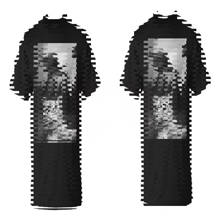 Ufo と面白い猫のセルフィー Tシャツ