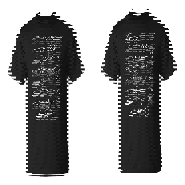 Ufo型空飛ぶ円盤船識別チャート Tシャツ