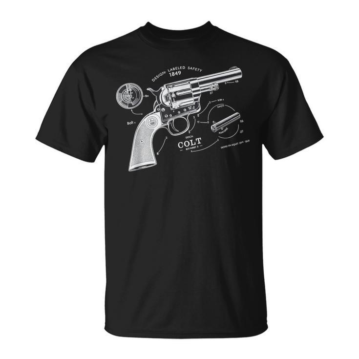 Vintage Patent Print 1839 Revolver Western Gun Camiseta unisex