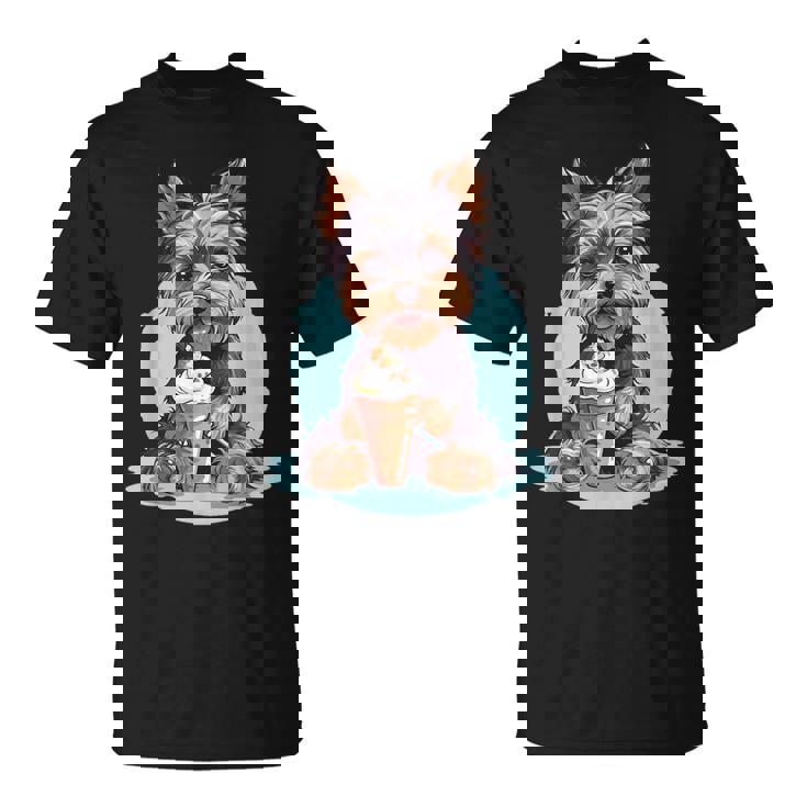 Yorkie Dog アニメ アイスクリームを食べる 夏 かわいい Tシャツ