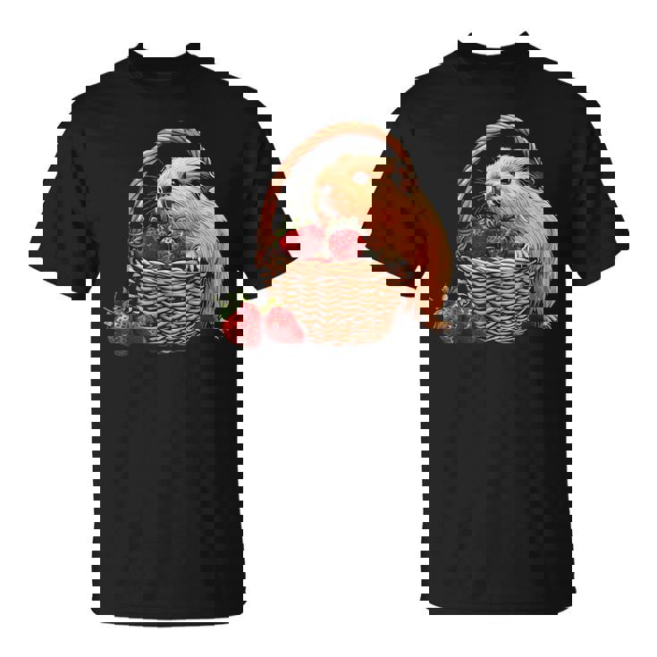 いちご モルモット いちご 野生動物 かわいい モルモット Tシャツ