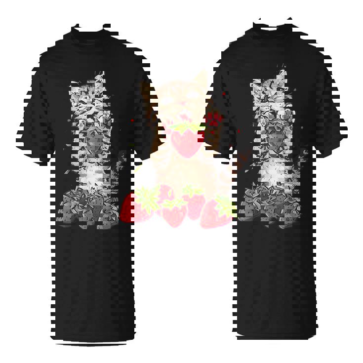 いちご 猫 いちご フルーツ ネコ アニマル プリント 図面 Tシャツ