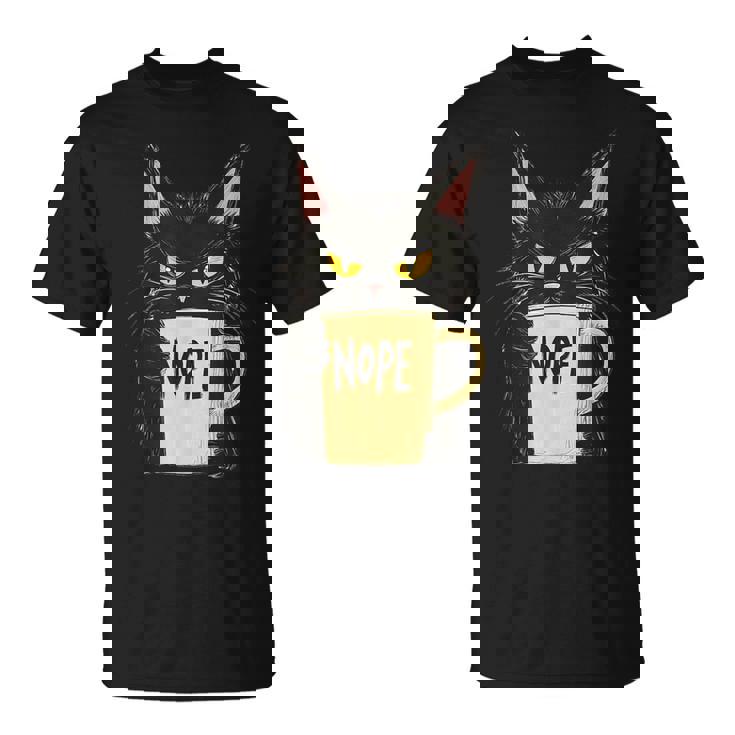 おかしな猫 コーヒーマグと黒猫 Nope Tシャツ