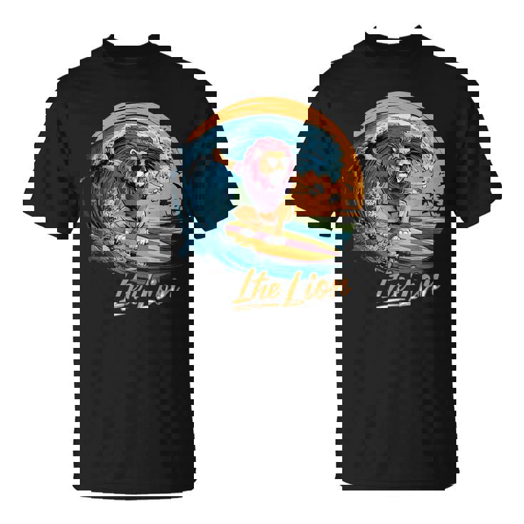 おもしろい ライオン サーフィン ライオン スポーツ サーファー 動物 恋人 夏 Tシャツ