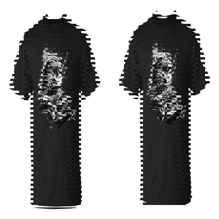 おもしろオーケストラ ミュージシャン バイオリニスト ロックキャット 演奏 バイオリン Tシャツ