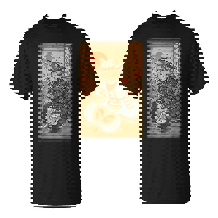 おもしろ寿司 侍猫 道場 夕日 浮世絵 漫画 漢字アート Tシャツ