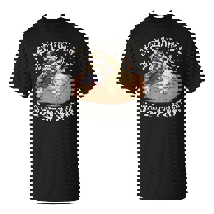 お気に入りのスリープ シャツ、パグ犬と子犬 Tシャツ