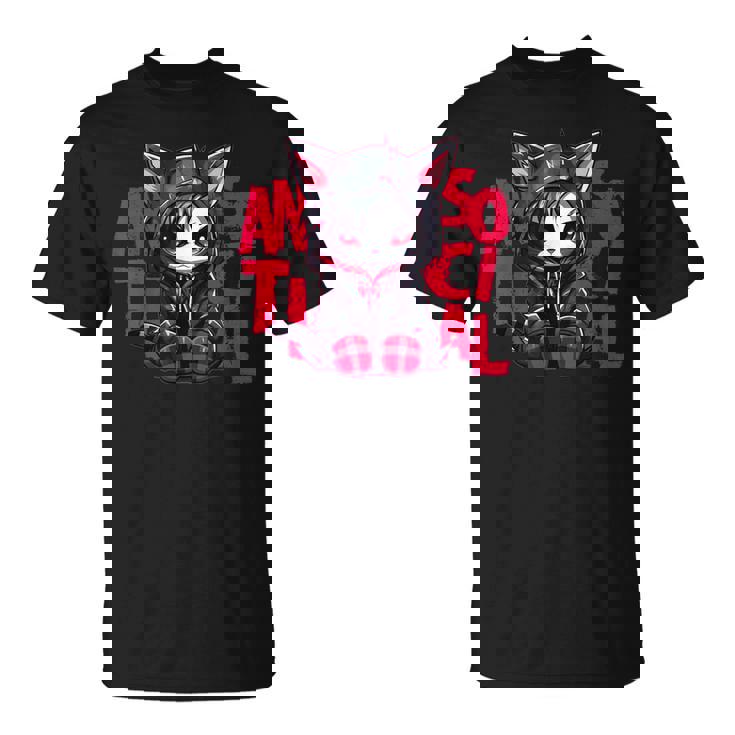 かわいい アニメ ゴシック 猫 ちび反社会的 メンヘラ グランジ Tシャツ