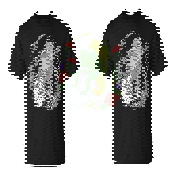 かわいい カエル 自転車 花 カワイイ 美的 気まぐれなロマンチック Tシャツ