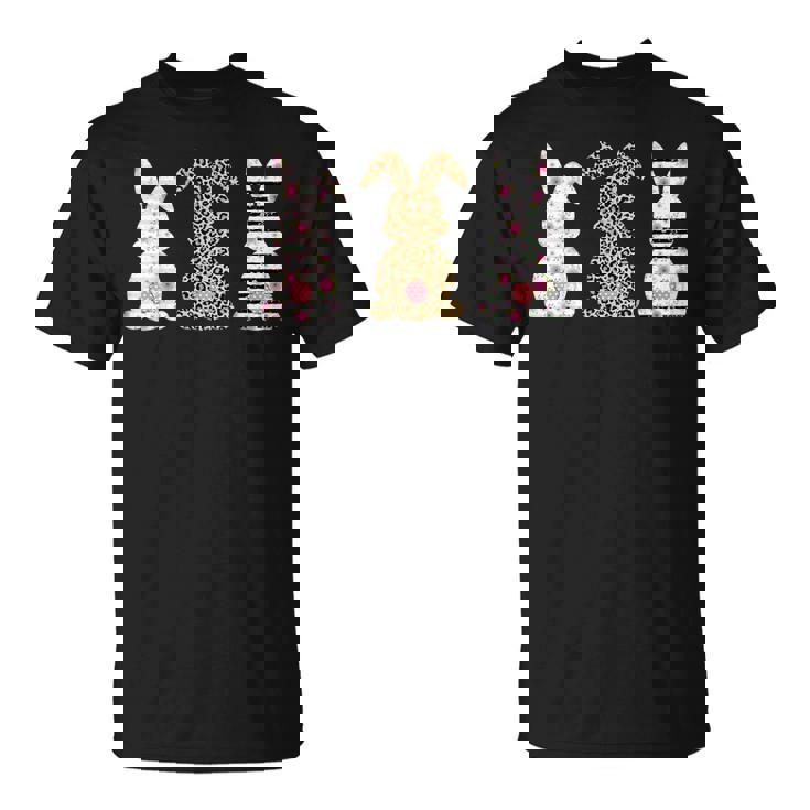 かわいい ヒョウ イースター バニー ウサギ トリオ フローラル ハッピーイースター Tシャツ