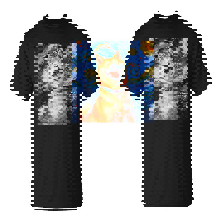 かわいい 柴犬 犬 星月夜 ヴィンセント・ヴァン・ゴッホ 絵画 Tシャツ