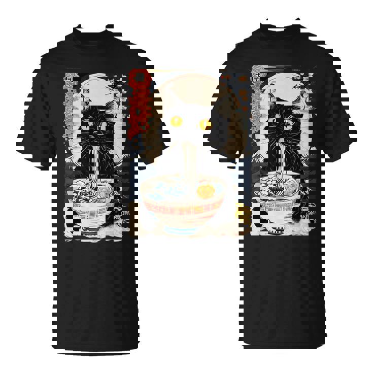 かわいい 猫 食べる ラーメン 麺 面白い アニメ Tシャツ