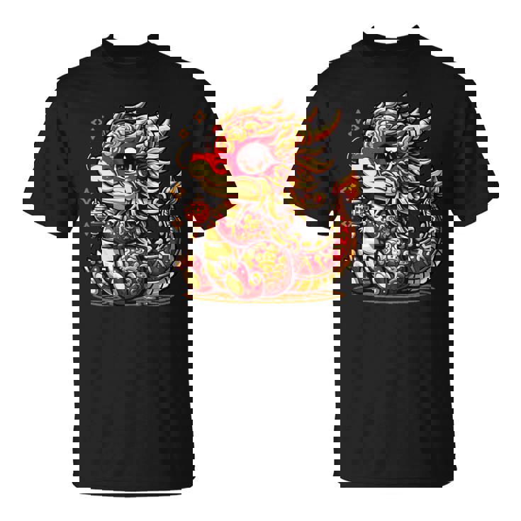 かわいい かわいい 赤 金 龍 中国 旧正月 縁起物 Tシャツ