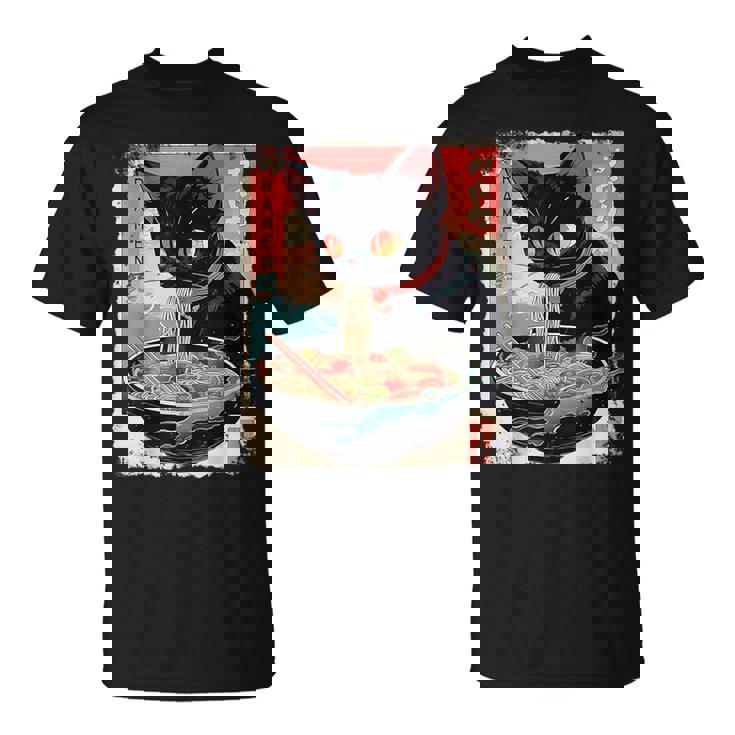 かわいい 黒猫 ラブ ラーメン カワイイ ねこ アニメ 日本語 Tシャツ