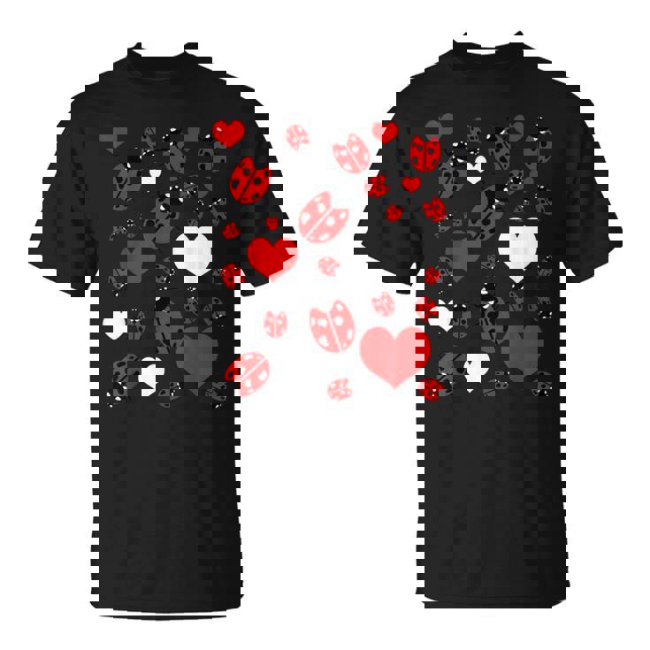 かわいいてんとう虫とハートのてんとう虫柄 Tシャツ