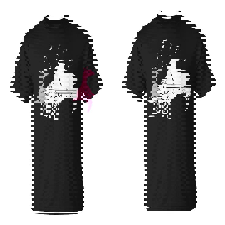 かわいいアルパカ弾き ピアノ音符記号 ミュージシャンアート Tシャツ