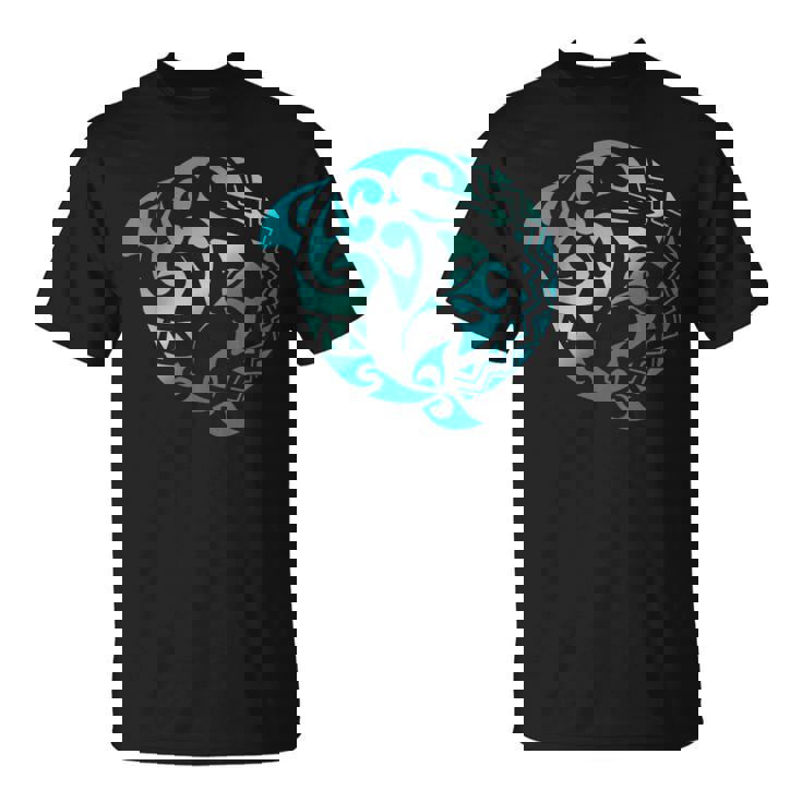 かわいいイルカ マンタレイ トライバル ハワイアン 海 海 恋人 Tシャツ