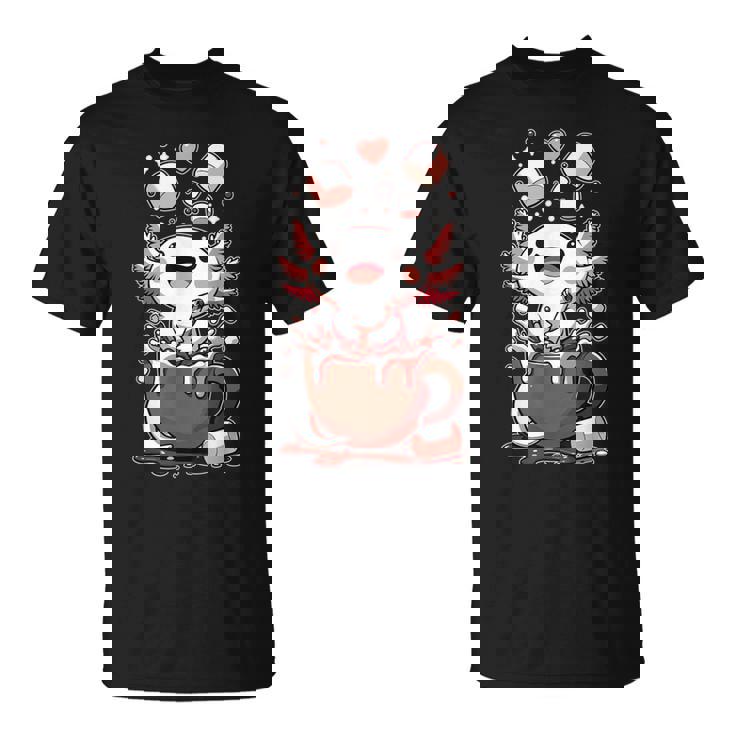 かわいいウーパールートル ホット チョコレート マシュマロ チョコレート ウーパールーパー Tシャツ