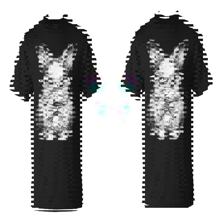 かわいいエステティックイースターボウタイバニーウサギメガネ付き Tシャツ