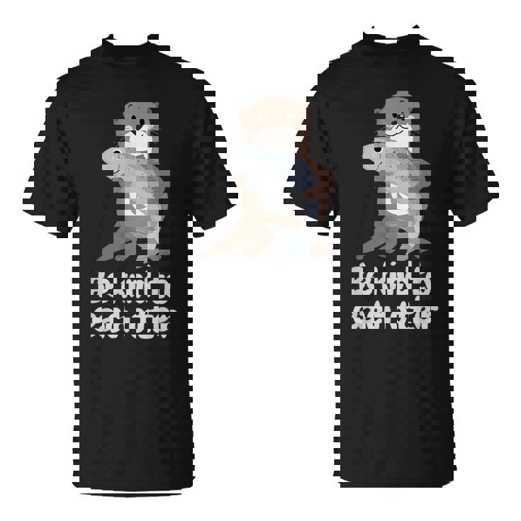 かわいいカワウソと魚と面白い言い方おかしいカワウソ Tシャツ