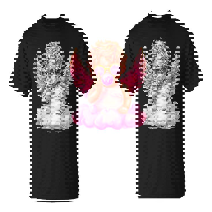 かわいいキューピッド吹くバブルガムサングラスバレンタインデー。 Tシャツ