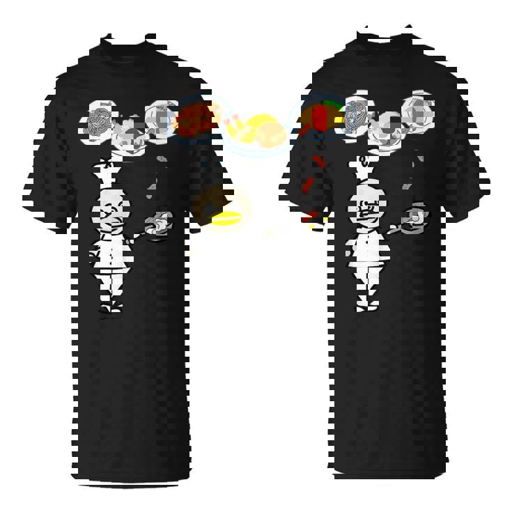 かわいいコックさん 洋食屋さん オムライス ナポリタン ハンバーグ エビフライ ウィンナー フライパン おもしろ Tシャツ