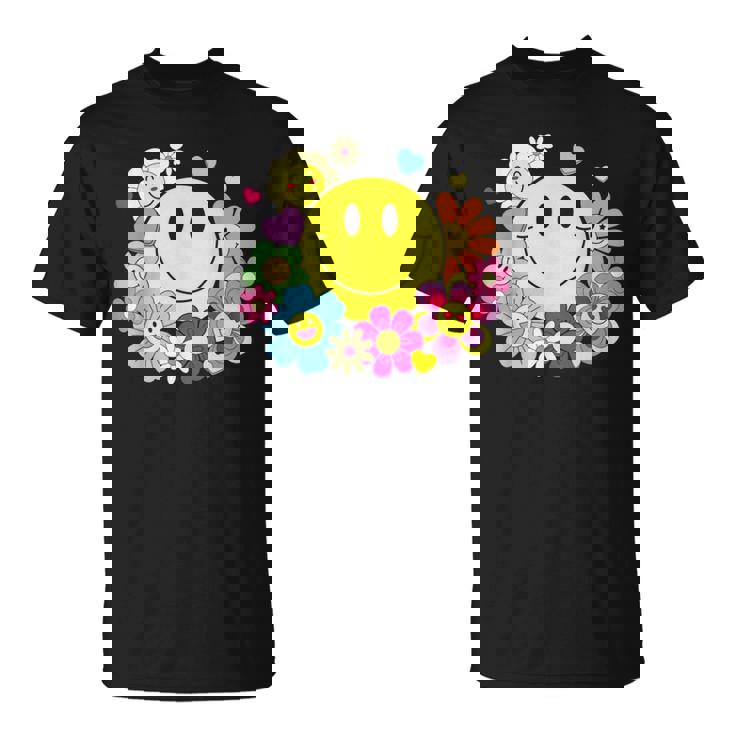 かわいいスマイルフェイス 花 ハッピーフェイス 花 ハート キッズ ガールズ Tシャツ