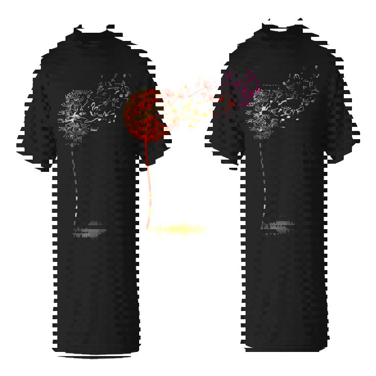 かわいいタンポポ 音符付き 花 男女兼用 音楽 Tシャツ