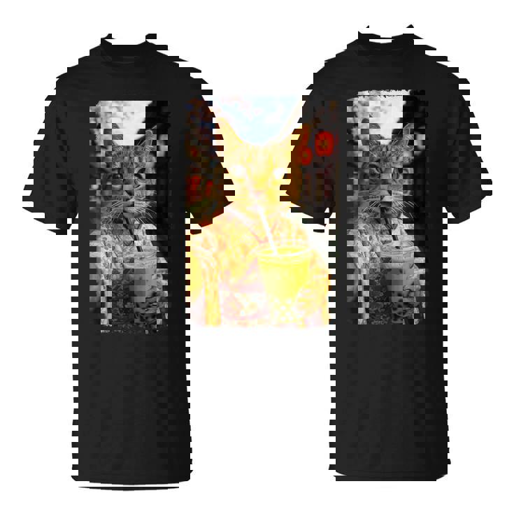 かわいい着物猫 自撮り 抹茶 バブルティー Tシャツ